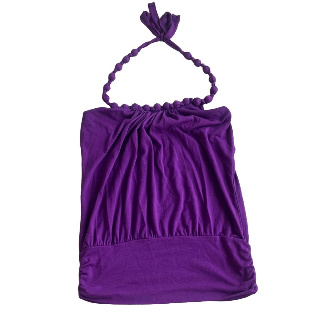max rave Purple y2k beaded Halter Top with cinched bottom